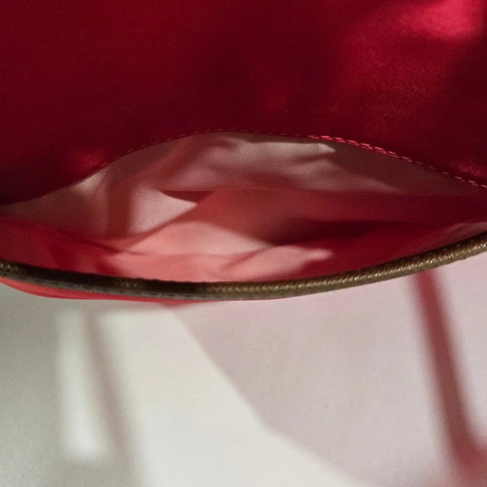 Michael Kors Polly Tote Bag Watermelon Coral Red Nylon Tan Leather Trim